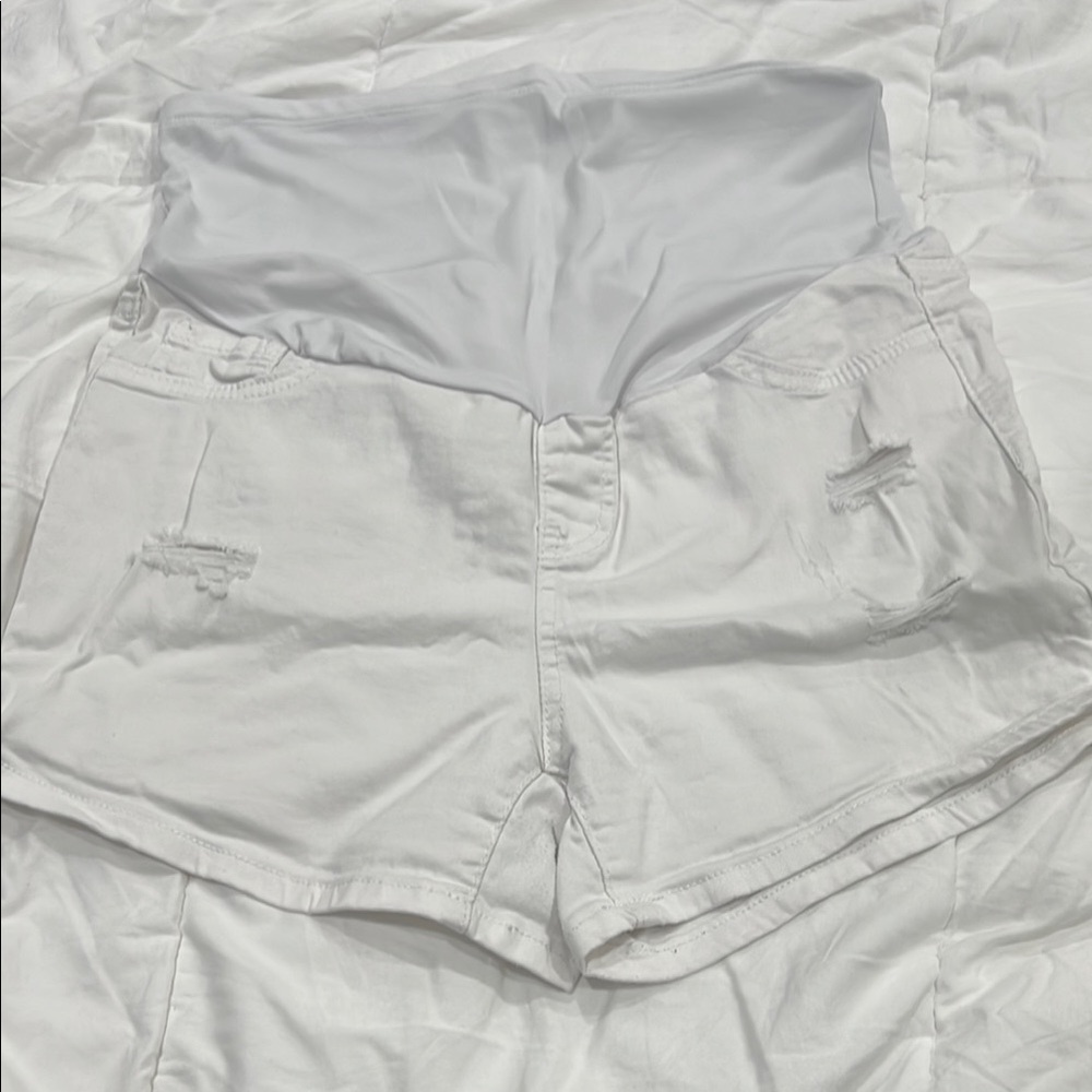 Women's Maternity White High-Waisted Shorts